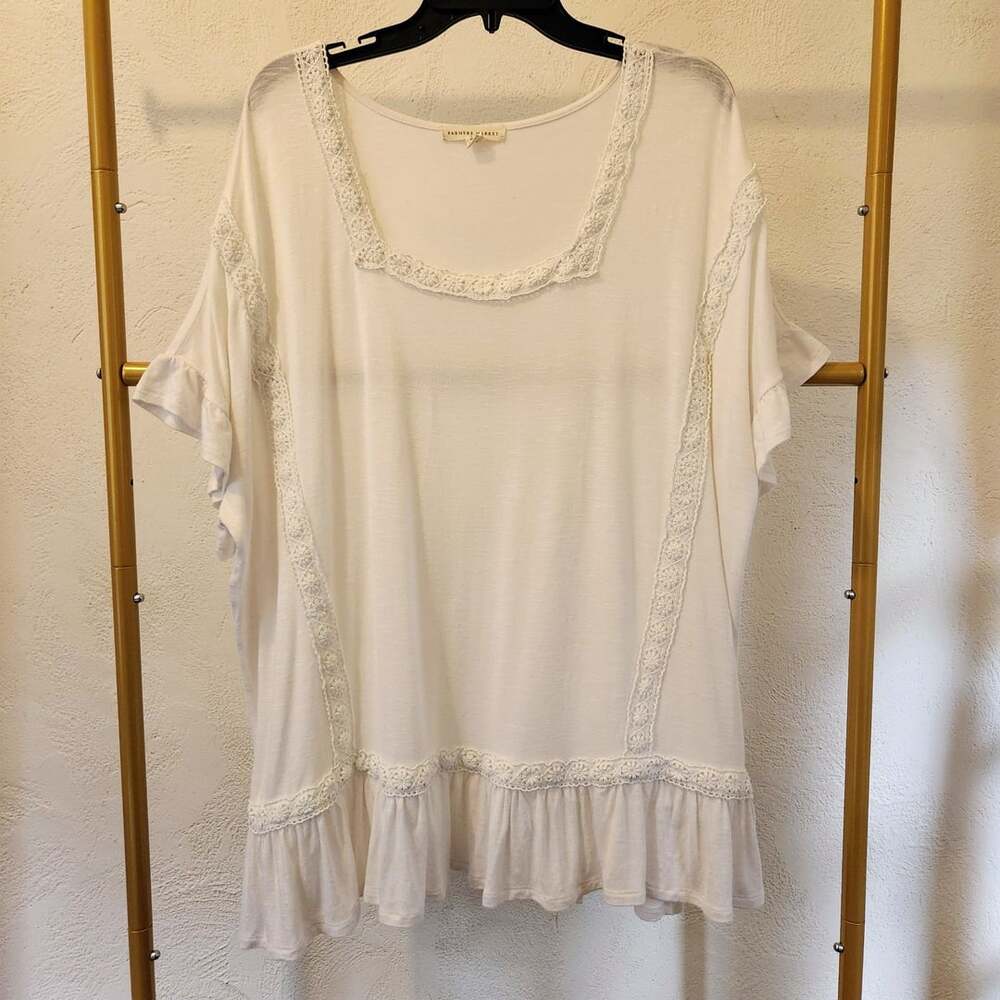 Farmers Market Lace Trim Tunic Top Size 2X White